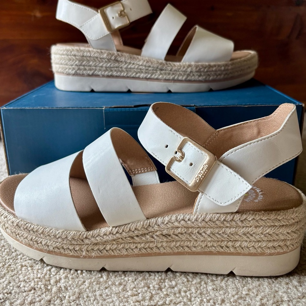 Dr. Scholl's Once Twice, White Espadrille Platform Shoes, Size 10